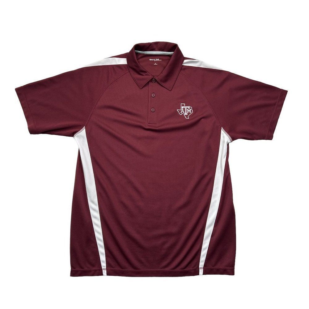 Sport Tek Texas A&M Polo Men's Size Large Maroon Embroidered Athletic Golf Shirt